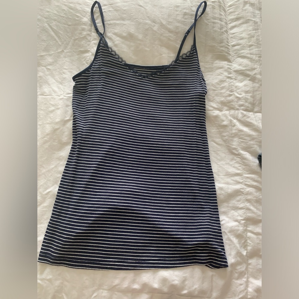 A New Day Navy and Blue Stipe Tank with Lace detail